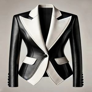 여성용 공식 Colorblock 블레이저 턴 다운 칼라 PU 가죽 블레이저 싱글 버튼 슬림 겉옷 가을 Office Lady Short Coat