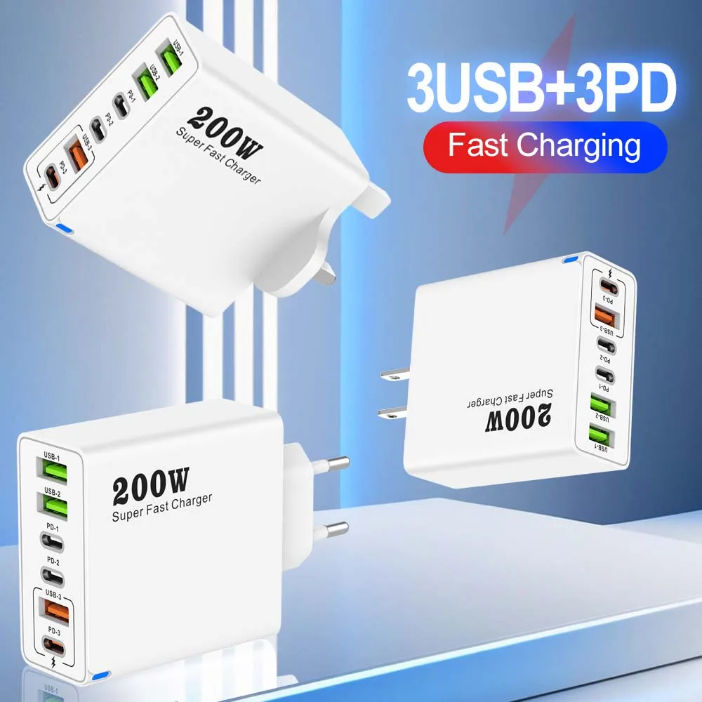 6 포트 USB C PD 충전기 빠른 충전 3.0 유형 C USB 전화 충전기 iPhone 용 초고속 충전 어댑터 Samsung Xiaomi