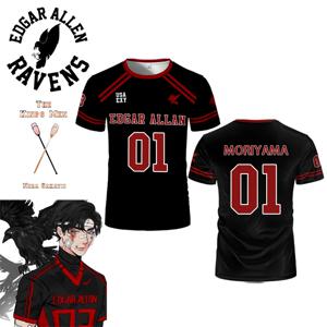 2025 New The Foxhole Court Edgar Allan Ravens 라크로스 저지 코스프레 모리야마 리코 3D Tshirt 모든 게임 키즈 유니폼