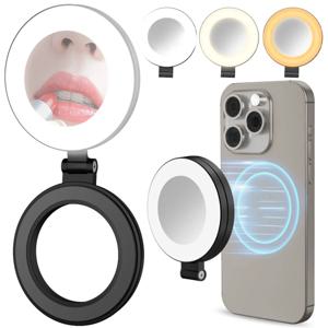 조정 가능한 밝기 자기 링 셀카 조명 Magsafe IPhone에 적합 접이식 LED 전화 플래시 내장 거울