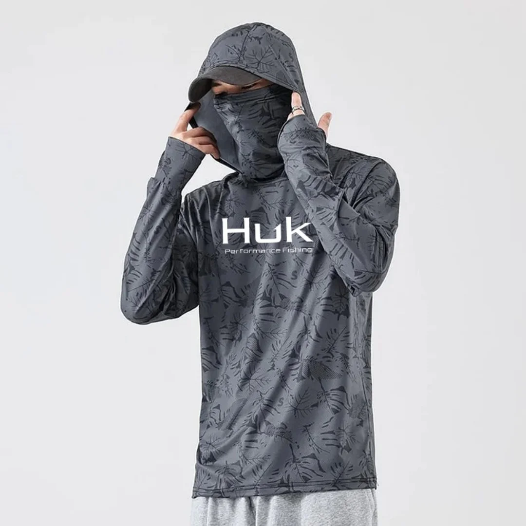 남성용 낚시 후드 티셔츠 낚시 UV 보호 까마귀 Camiseta De Pesca 의류 후드 탑 그레이 화이트