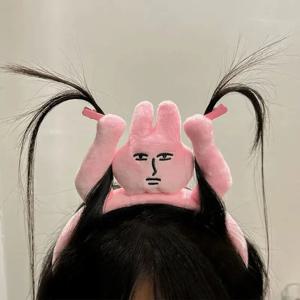 1PCS 머리띠 새로운 핑크 토끼 헤어 밴드 기발한 재미 플러시 머리띠 그립 앞머리 귀여운 사진 장식 헤어 밴드 머리 장식