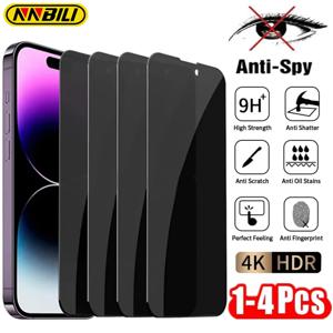 NNBILI 1-4Pcs iPhone 16 14 13 11 15Pro Max 미니 개인 정보 보호 화면 보호기 iPhone X XR XS MAX 16e 용 안티 스파이 강화 유리