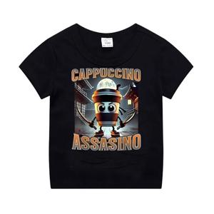 이탈리아 Brainrot 동물 어린이 면화 티셔츠 Cappuccino Assassino 어린이를위한 반팔 탑 Funny Meme 귀여운 티 여름 의류