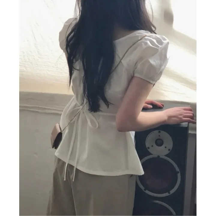여름 반팔 셔츠 나비 넥타이 디자인 심플 매듭 나비 스타일 여성 프리미엄 패션 폴리에스터 섬유 00%