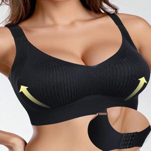 FINETOO M-4XL 탈착식 패드가있는 여성용 매끄러운 푸시 업 브래지어 편안한 무선 솔리드 컬러 조절 가능한 밴드 사이즈 브라 탑
