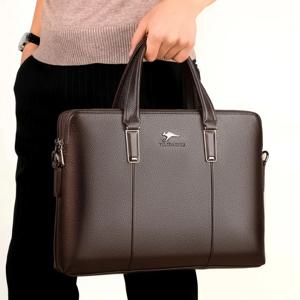 브랜드 더블 지퍼 남성용 정품 가죽 서류 가방 Executive Business Office 14 인치 노트북 포트폴리오 남성용 핸드백 토트 백