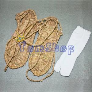 표백제 의상 손으로 만든 밀짚 샌들 슬리퍼 신발 + 무료 양말 코스프레 소품