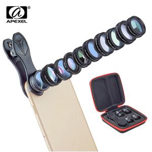 APEXEL-10 인 1 휴대폰 카메라 렌즈 키트 어안 광각 망원경 매크로 모바일 렌즈, 아이폰 삼성 레드미 7 화웨이 핸드폰