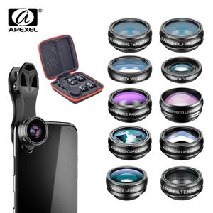 APEXEL-10 인 1 휴대폰 카메라 렌즈 키트, 어안 와이드 앵글 매크로 렌즈, CPL 필터, 만화경 및 스마트폰용 2X 망원경 렌즈