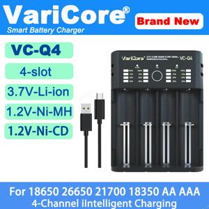 VariCore VCQ4 4슬롯 지능형 배터리 충전기 3.7V 리튬용 휴대용 18650 26650 21700 18500 18350 1.2V NI-MH Ni-Cd AA AAA