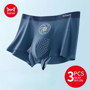 MiiOW 3pcs 얼음 실크 남자 속옷 복서 통기성 원활한 섹시한 복서 반바지 5A 항균 남자 팬티 남성 Boxershorts