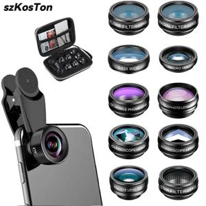 전화 카메라 렌즈 전화 렌즈 키트 클립 Fisheye/매크로/광각 렌즈 iPhone 16 15 14 13 12 11 Pro Max 삼성 스마트 폰