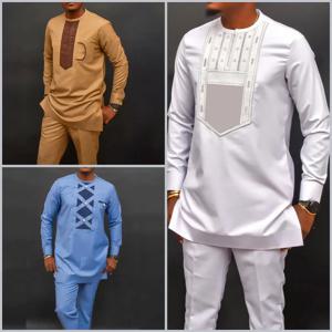 새로운 2Pc 럭셔리 아프리카 전통 남성 의류 우아한 정장 남성 바지 세트 원주민 복장 민족 Dashiki Kaftan