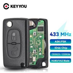 KEYYOU 시트로엥 433Mhz ID46 푸조 207 307 407 208 308 408 607 파트너 자동차 키 2 버튼 CE0523 Ce0536