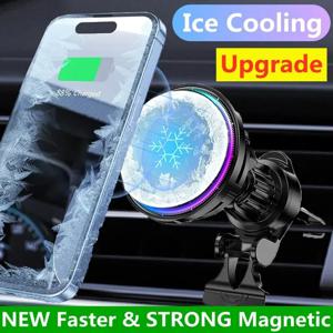 Magsafe iPhone 16 15 14 13 12 Pro Max 고속 자동차 충전 스탠드 용 자기 자동차 무선 충전기 얼음 냉각 전화 홀더 마운트