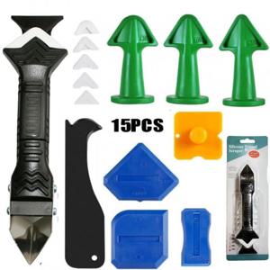 15PCS 코킹 노즐 애플리케이터 실리콘 스크레이퍼 실란트 코킹 부드러운 리무버 도구 키트 바닥 코킹 피니셔 그라우트 액세서리