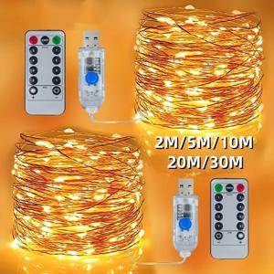 USB LED 스트링 조명, 원격 제어 8 모드 리모컨 조명, 요정 화환, 웨딩, 크리스마스, 휴일 장식 램프, 5m, 10m, 20 m, 30m