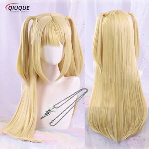 애니메이션 MisaMisa 코스프레 가발 Misa Amane 긴 금발 더블 테일 내열성 헤어 할로윈 파티 가발 + 가발 모자