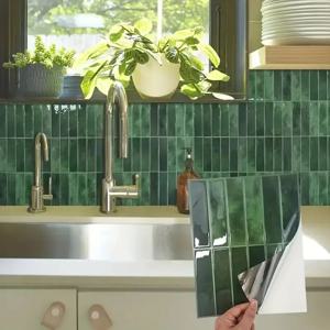 10pcs 자체 접착 벽 타일 스티커, 내열성 껍질 및 스틱 주방 Backsplash, 방수 벽 타일 스티커