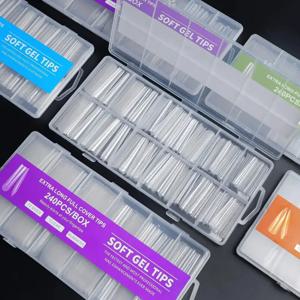240PC 엑스트라 롱 C 커브 네일 팁 박스와 함께 손톱에 젤 아크릴 프레스를위한 명확한 거짓 네일 팁 전문 홈 DIY