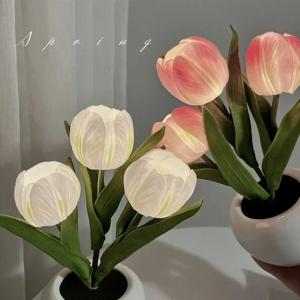 LED 튤립 램프 밤 시뮬레이션 꽃 분위기 책상 조명 룸 테이블 장식 램프 여자 친구를위한 선물