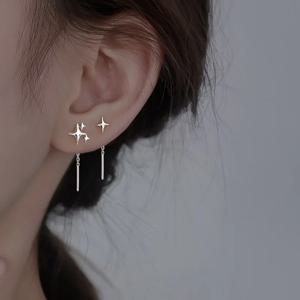여자를위한 Ventfille 925 스털링 실버 스타 귀걸이 여자 간단한 Tassels 체인 패션 오피스 쥬얼리 선물 Dropshipping