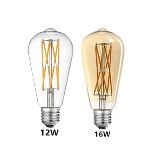 LED ST64 12W 16W DC 220V 웜 화이트 옐로우 2700K 골드 필라멘트 전구 E27 빈티지 에디슨 램프 레트로 골드 유리 외관