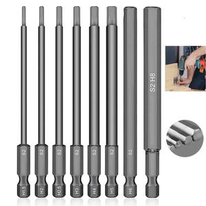 8pcs 100mm 육각 머리 알렌 렌치 드릴 비트 세트 SAE 미터법 알렌 전기 육각 비트 스크루 드라이버 소켓 비트 전동 공구 부품