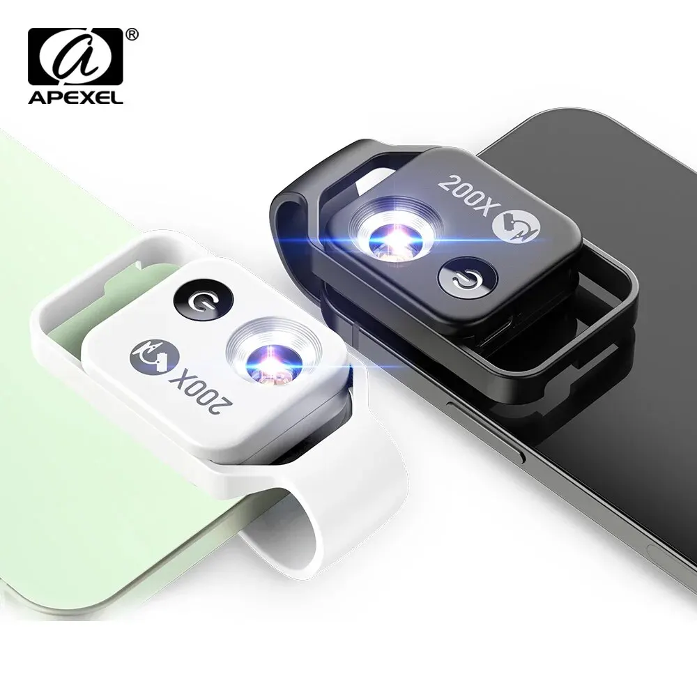 CPL 필터가 장착된 APEXEL 200X 포켓 현미경 렌즈 iPhone 15 13 14용 LED 라이트 미니 마이크로 매크로 렌즈 삼성 모든 스마트폰