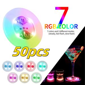 1/10/20/50pcs LED 코스터 조명 배터리 구동 빛나는 마시는 컵 패드 램프 주류 병 코스터 스티커 클럽 바 파티