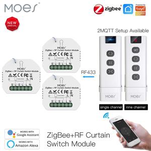 MOES ZigBee 전동 롤러 셔터 블라인드 모터 용 스마트 RF433 커튼 스위치 모듈 2MQTT Smart Life APP Alexa Google 홈