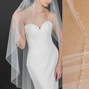 화이트 아이보리 크리스탈 페르시 가장자리 1 계층 손가락 끝 웨딩 베일 신부 액세서리 금속 빗이있는 부드러운 얇은 명주 그물 신부 베일