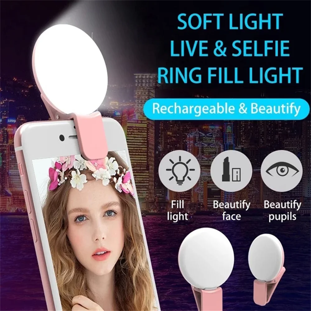 휴대용 LED 램프 전화 라이브 비디오 뷰티 라이트 범용 휴대 전화 Selfie 채우기 라이트 USB 충전 사진 클립 링 라이트