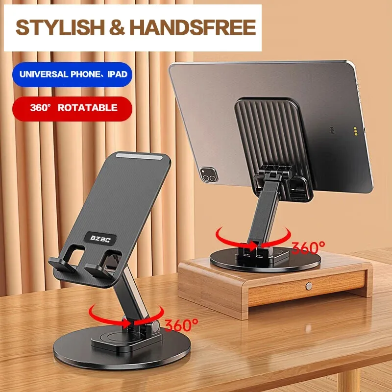 Desk 360용 범용 휴대폰 스탠드 °     iPhone 13/14/15 pro Xiaomi S용 회전식 다중 각도 미끄럼 방지 금속 베이스 접이식 홀더
