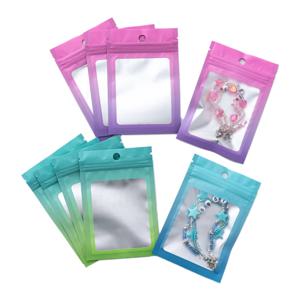 100Pcs 그라디언트 가방 지퍼로 재밀봉 가능 플라스틱 포장 디스플레이 파우치 보석 보관 포장 중소기업 용품