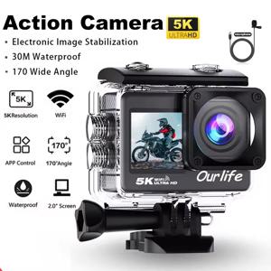 액션 카메라 5K 4K60FPS EIS Wi-Fi 듀얼 스크린 170D 2.0 인치 터치 스크린 30M 방수 스포츠 카메라(원격 제어 포함)