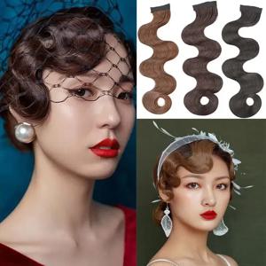1 개 합성 가발 빈티지 여성 Cheongsam 물결 모양의 가짜 앞머리 가발 골동품 곱슬 머리 조각 머리 확장 머리 장식 스타일링