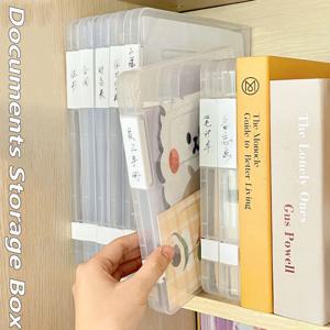 스냅 버클이있는 A4 문서 보관 상자 투명 플라스틱 파일 주최자 상자 책상 문구 및 파일 상자 사무용품