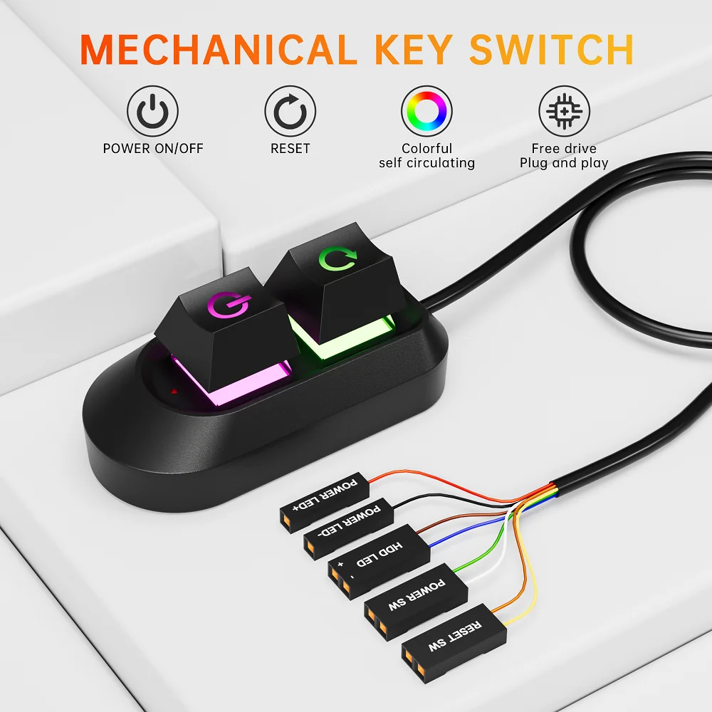 2M RGB LED 조명 컴퓨터 데스크탑 스위치 PC 마더보드 외부 시작 전원 켜기/끄기 및 재설정 버튼 연장 케이블 키 스위치