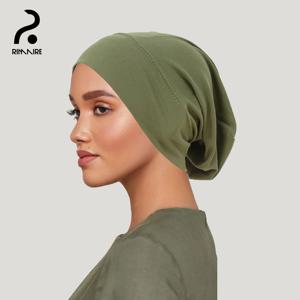 녹색 저지 언더 캡 소프트 이슬람 내부 Hijab 클래식 여성 터번 솔리드 숙녀 머리띠 모자 헤어 커버 캡 Headscarf RIMAIRE