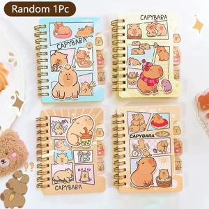 1pc 휴대용 카와이 코일 노트 만화 Capybara 저널 미니 메모장 일기 일정 플래너 키즈 문구 선물 학교 용품