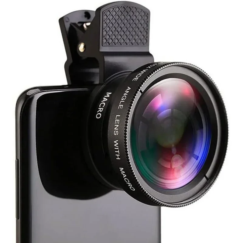 2 in 1 렌즈 범용 클립 37mm 휴대 전화 렌즈 전문 0.45X 49Uv iPhone Android 용 슈퍼 광각 + 매크로 Hd 렌즈