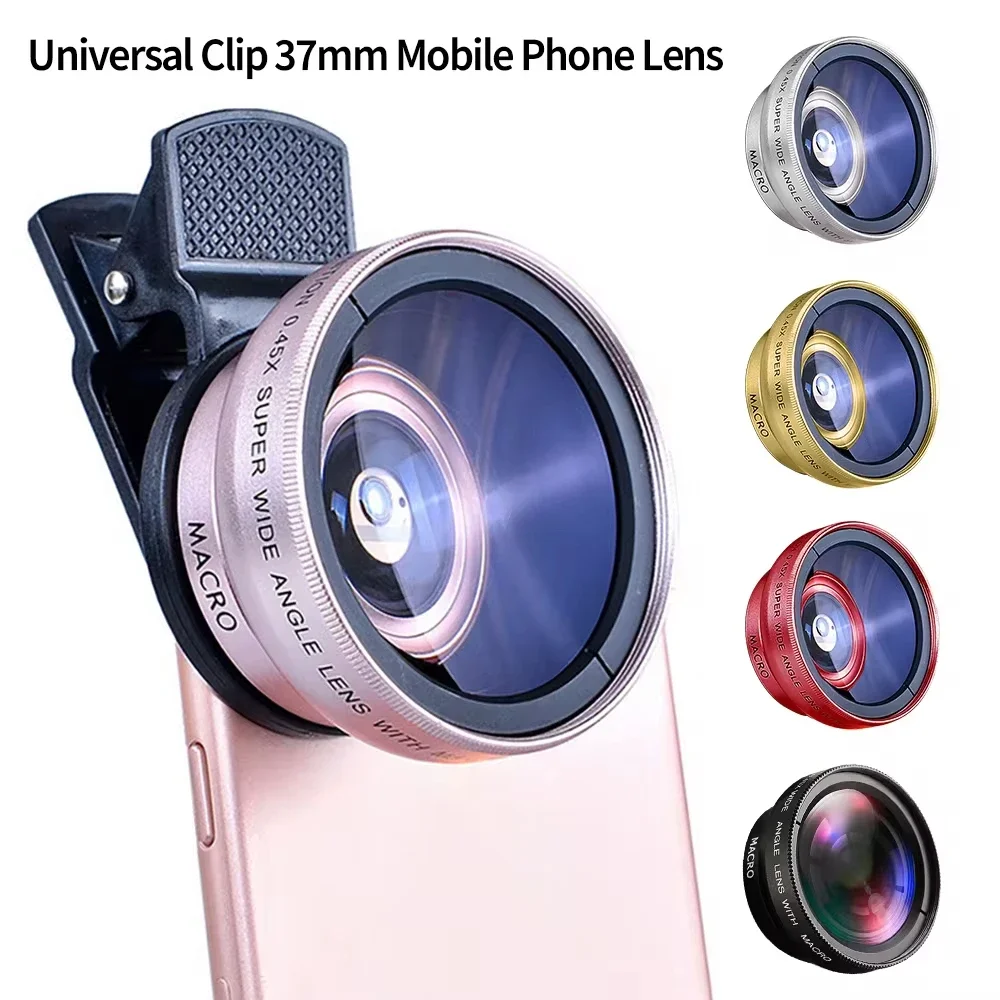 TIDOVE 2 IN 1 렌즈 범용 클립 37mm 휴대 전화 렌즈 전문 0.45x 49uv iPhone 13 용 슈퍼 광각 + 매크로 HD 렌즈