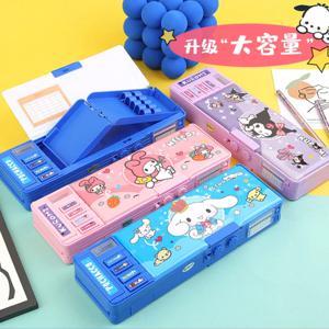 산리오 쿠로미 멜로디 다기능 자동 펜 케이스, 콤비네이션 잠금 펜 파우치, 대용량 문구 상자, 데스크탑 스토리지