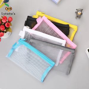 1 Pcs 투명 메쉬 펜 파우치 주최자 파우치 학생을위한 휴대용 연필 주머니 시험 대용량 편지지 주머니