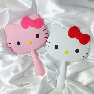 만화 산리오 헬로 키티 휴대용 화장 거울 카와이 Kt 고양이 손잡이 메이크업 거울 소녀 생일 선물