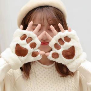 가을과 겨울을 위한 고양이 발톱 장갑 따뜻하고 내한성 플러시 반 손가락 장갑 벨벳으로 두꺼워짐