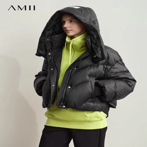 AMII 미니멀리스트 여성용 따뜻한 후드 다운 코트, 분리형 사인 2024, 겨울 신상 지퍼, 느슨한 편안한 겉옷, 여성 12444032