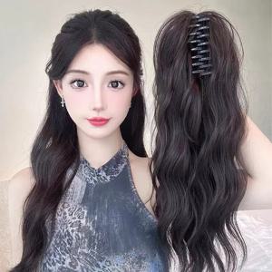 합성 폭포 반 묶인 하이 포니테일 가발 그립 클립 머리 뒤 푹신한 증가 볼륨 웨이브 롤